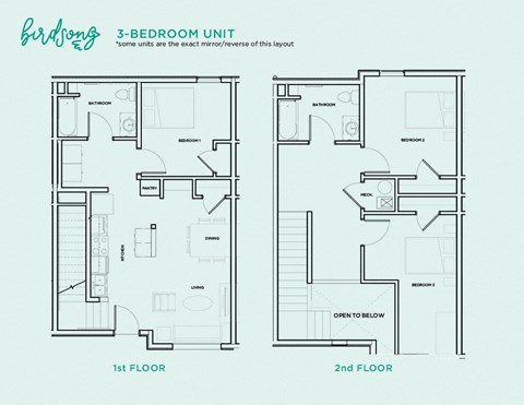 A floor plan of a 3-bedroom unit with two different layouts.